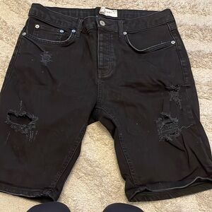 Topman black distressed shorts